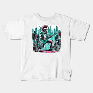 Pixel Punk Zombie Guitarist - Futuristic Retro City Jam Art Kids T-Shirt